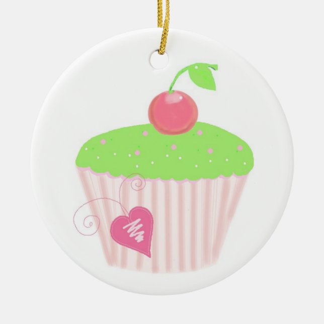 Söt Lime Cupcake Julgransprydnad Keramik (Framsidan)