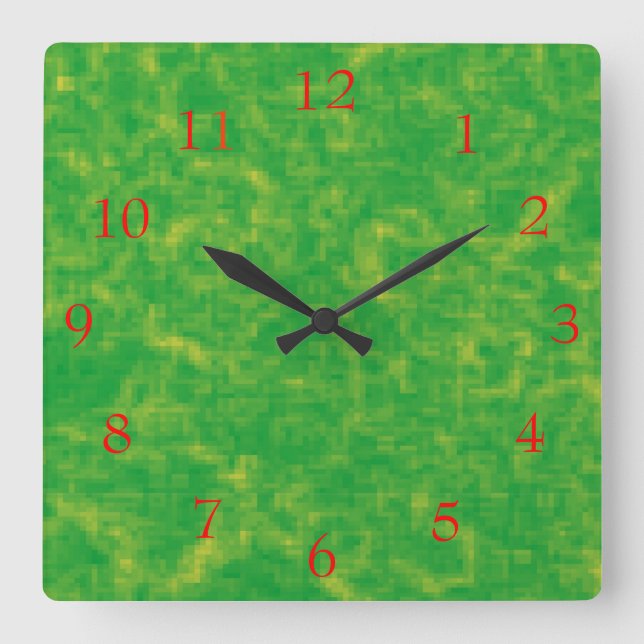 Söt Lime Green and Gult>Patterned Clock Fyrkantig Klocka (Framsida)