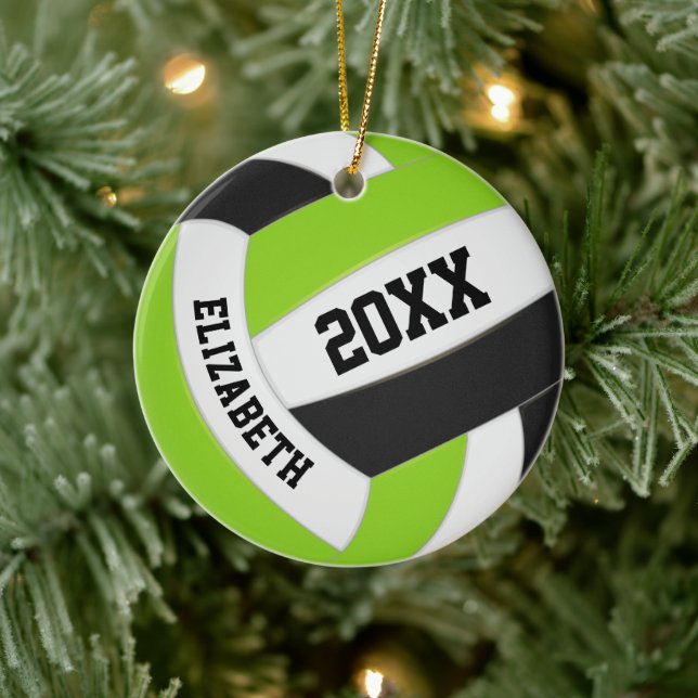 Söt lime svart, vit gråbrun volleyball julgransprydnad keramik (Träd)
