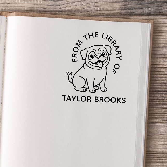Söt linje konst Pug från biblioteket Bokmärke Stämpel (simple pug line art custom name stamp)