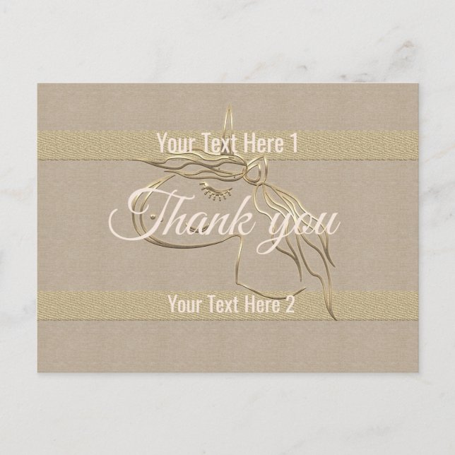 Söt linne look guld ränder enhörning tack vykort (Framsida)