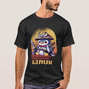 Söt Linux Samuraj Pingvin Dräkt Programmeringskost T Shirt