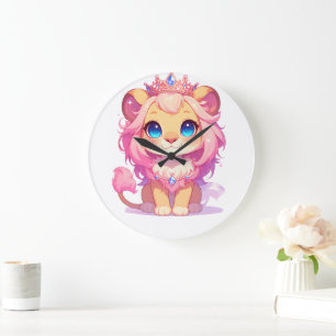 Söt Lion King [Produkt] Kawaii Krona Djur Gåva Stor Klocka
