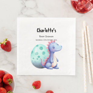 Söt liten akvarell dinosaurie baby shower pappersservett