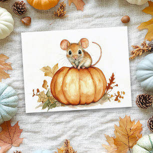 Söt liten akvarell mus halloween pumpa vykort