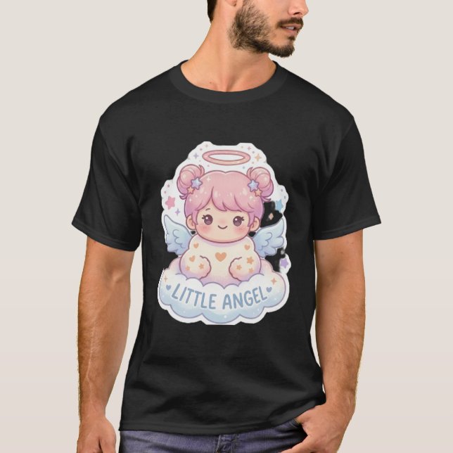 Söt liten ängel Chibi-estetisk svart t-shirt  (Framsida)