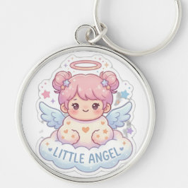 Söt liten ängel Chibi-flicka Rund Nyckelring