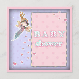 Söt Liten Ängla- och Hjärtas Flickas Babyshower In Inbjudningar