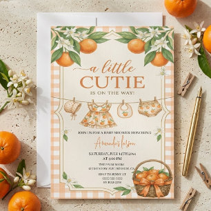 Söt liten apelsinrutig baby shower inbjudningar