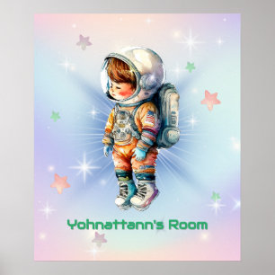 Söt liten astronaut i rymddräkt poster