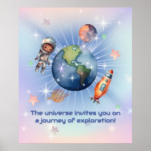 Söt Liten Astronaut i Rymden Poster
