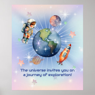 Söt liten astronaut i yttre rymden poster