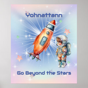 Söt liten astronaut med raket poster