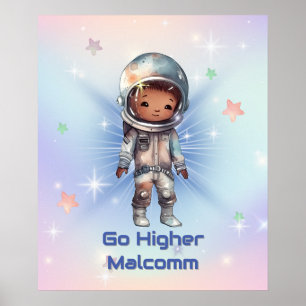 Söt liten astronaut som bär rymddräkt poster
