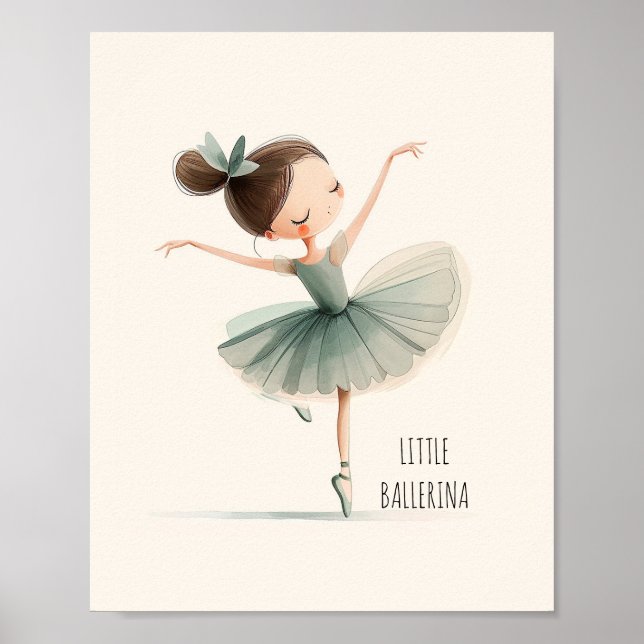 Söt Liten Ballerina Balett Dans Vattenfärg Poster (Framsidan)