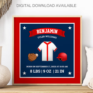 Söt liten basebollspelare Baby Pojke Födelsestatis Poster