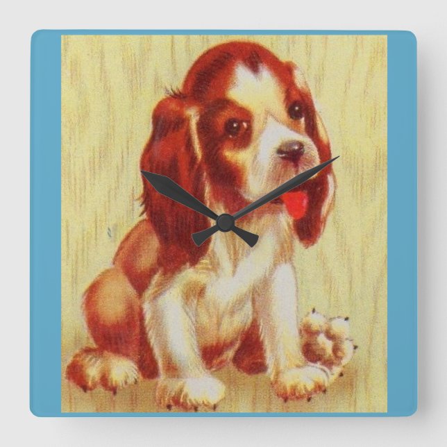 söt liten beagle-valp fyrkantig klocka (Framsida)