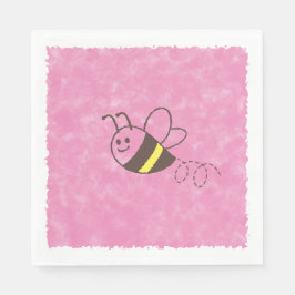 Söt liten bee flygande rosa vattenfärg baby shower pappersservett