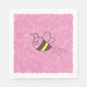 Söt liten bee flygande rosa vattenfärg baby shower pappersservett