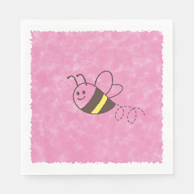Söt liten bee flygande rosa vattenfärg baby shower pappersservett (Framsidan)