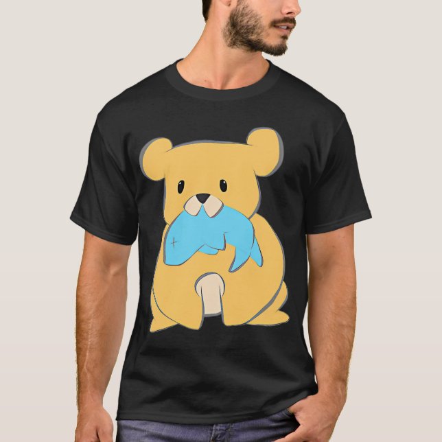 Söt liten björn med fisk t shirt (Framsida)