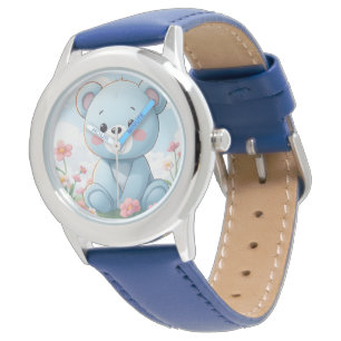 Söt liten blå teddybjörn i trädgården armbandsur