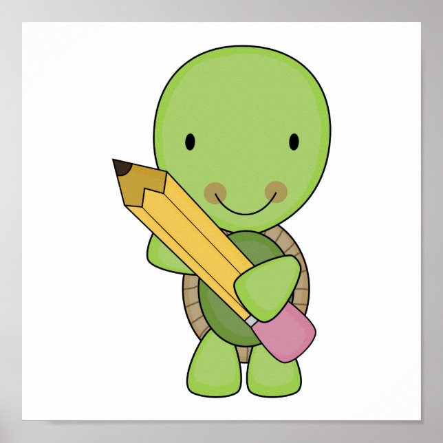 söt liten blyertsköldpadda poster (Framsidan)