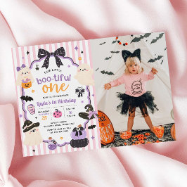 Söt Liten Boo Spök Halloween 1-års Födelsedagsfoto Inbjudningar