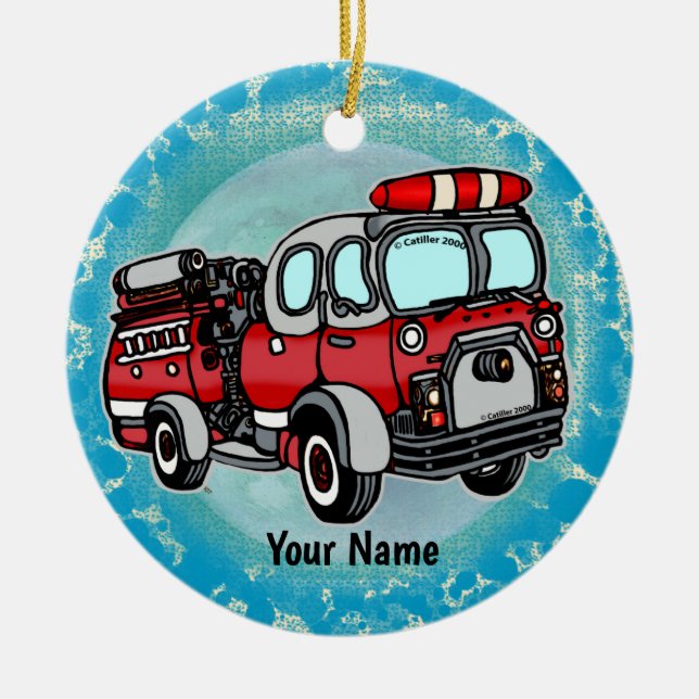 Söt liten brandbil brandmän ornament (Framsidan)