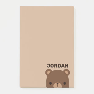 Söt liten brunbjörn med personligt namn post-it block