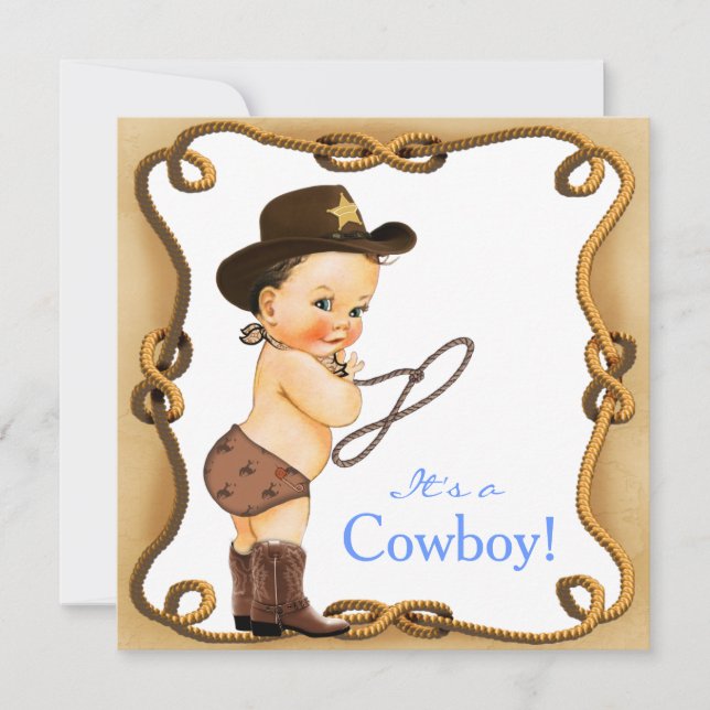 Söt liten cowboy baby shower inbjudningar (Framsida)