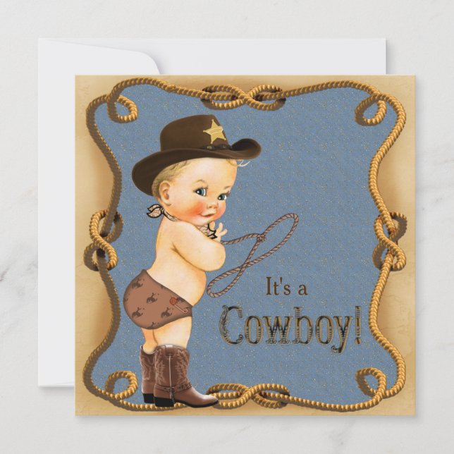 Söt liten cowboy baby shower inbjudningar (Framsida)