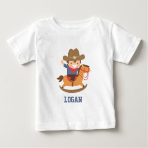 Söt liten cowboy på gunghäst för babypojkar t shirt