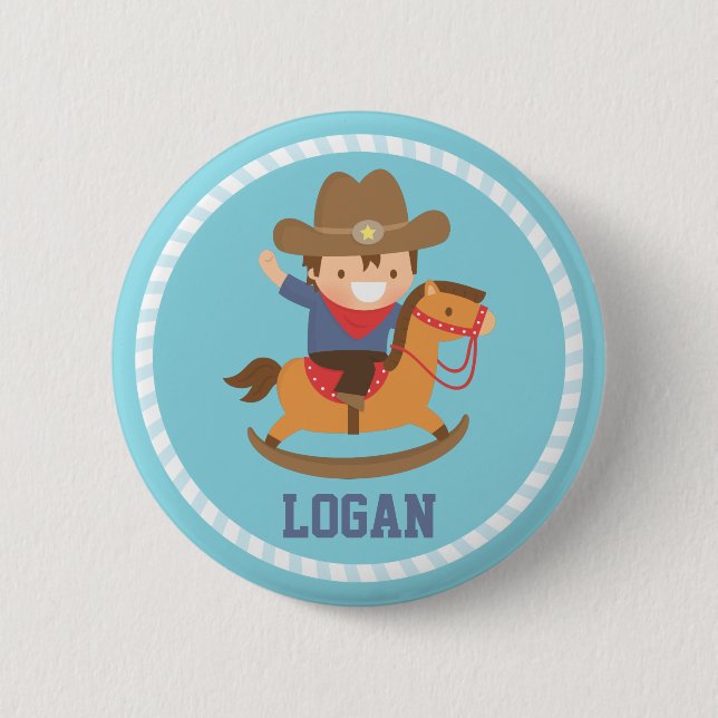Söt liten cowboy på gunghäst knapp (Framsida)