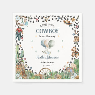 Söt liten cowboy western akvarell baby shower pappersservett
