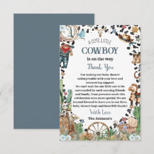 Söt liten cowboy western akvarell baby shower tack kort