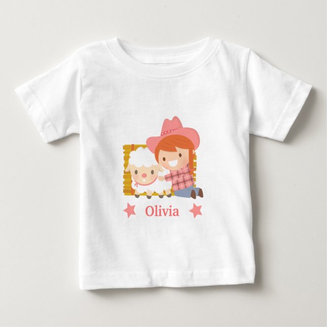 Söt liten cowgirl med lamm för små flickor tee shirt (Framsida)