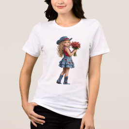Söt liten cowgirl med röda rosor Dam T-Shirt