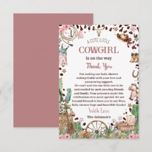 Söt liten cowgirl-västerländsk akvarell-baby showe tack kort