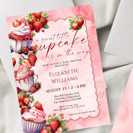 Söt Liten Cupcake Jordgubbs Baby Shower Inbjudningar