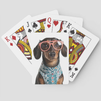 Söt Liten Dachshund Med Röda Glasögon Casinokort
