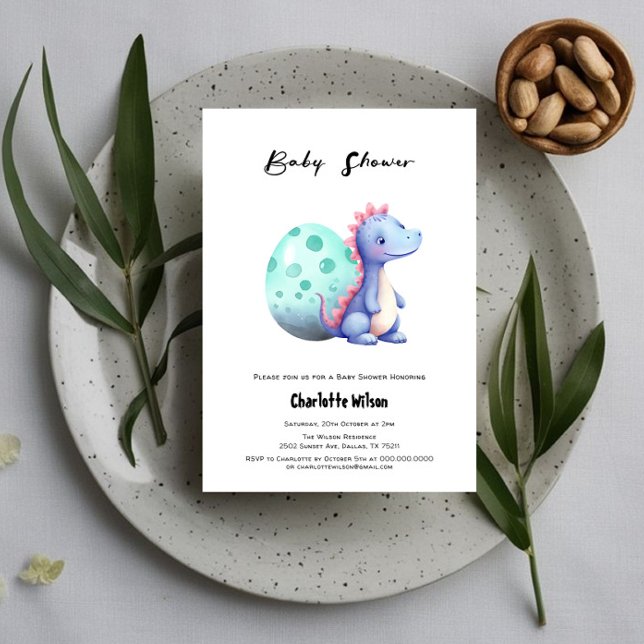 Söt liten dinosaurie med sitt ägg - Baby Shower Inbjudningar (Skapare uppladdad)