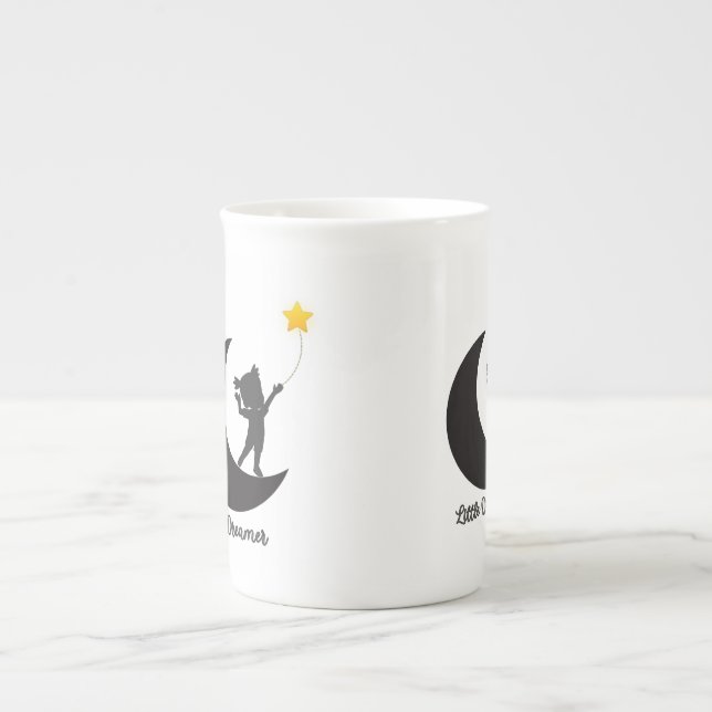Söt Liten Drömmare Måne & Stjärna Barn Mugg Benporslin Mugg (Framsidan)