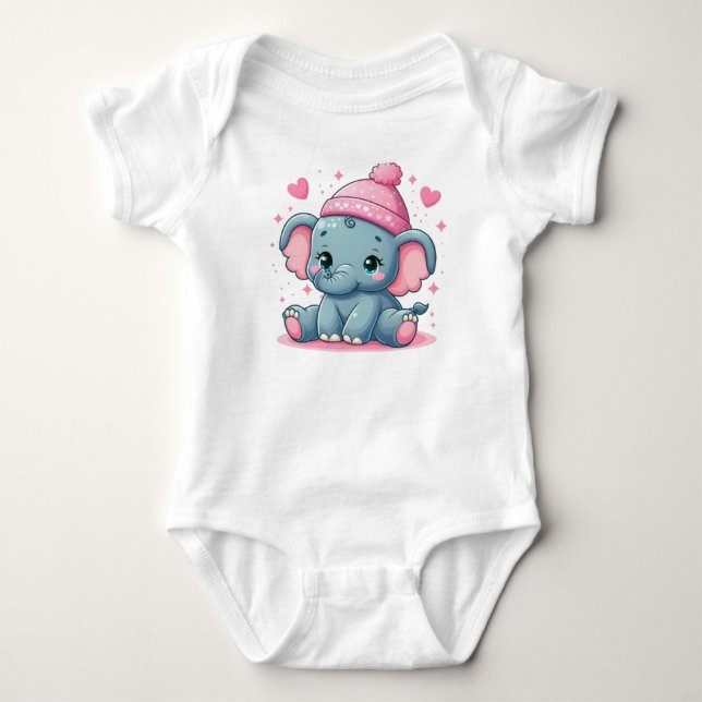 Söt liten elefant bebis bodysuit t shirt (Framsida)