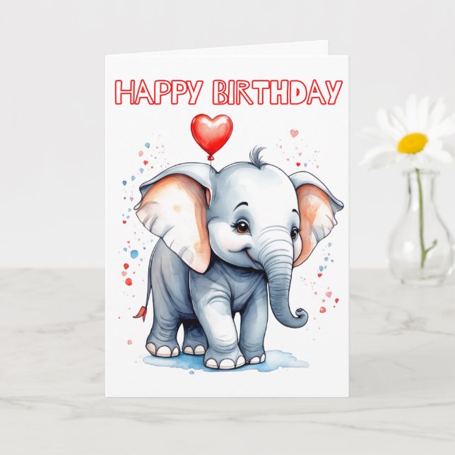 Söt Liten Elefant Glad Födelsedag Kort (Liten växt)