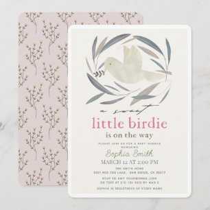 Söt Liten Fågel Vit Duva Oliv Baby Shower Inbjudningar