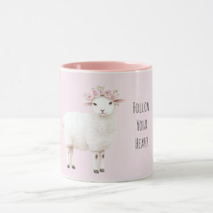 Söt Liten Får Rosa Blommor Rosor Mugg