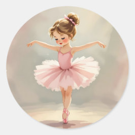 Söt liten flicka ballerina i rosa tuta runt klistermärke