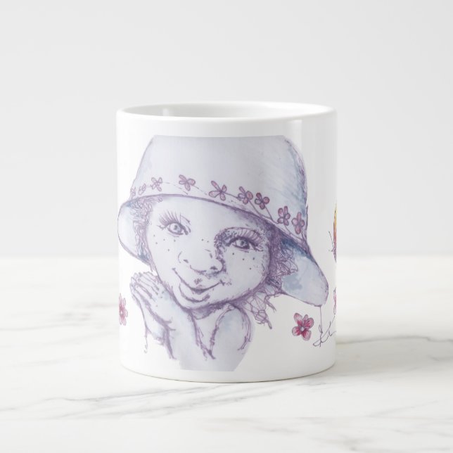 Söt liten flicka beundrar fjärilar  jumbo mugg (Framsidan)