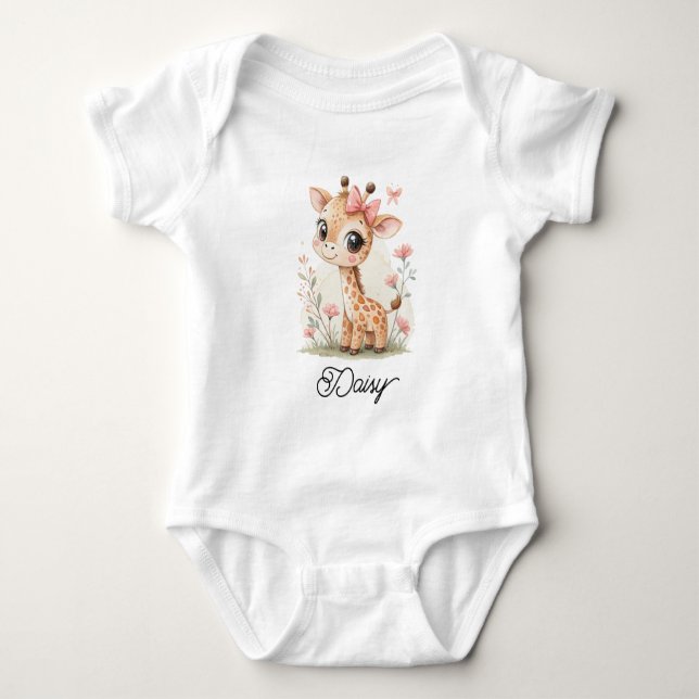 Söt Liten Flicka Giraff T Shirt (Framsida)